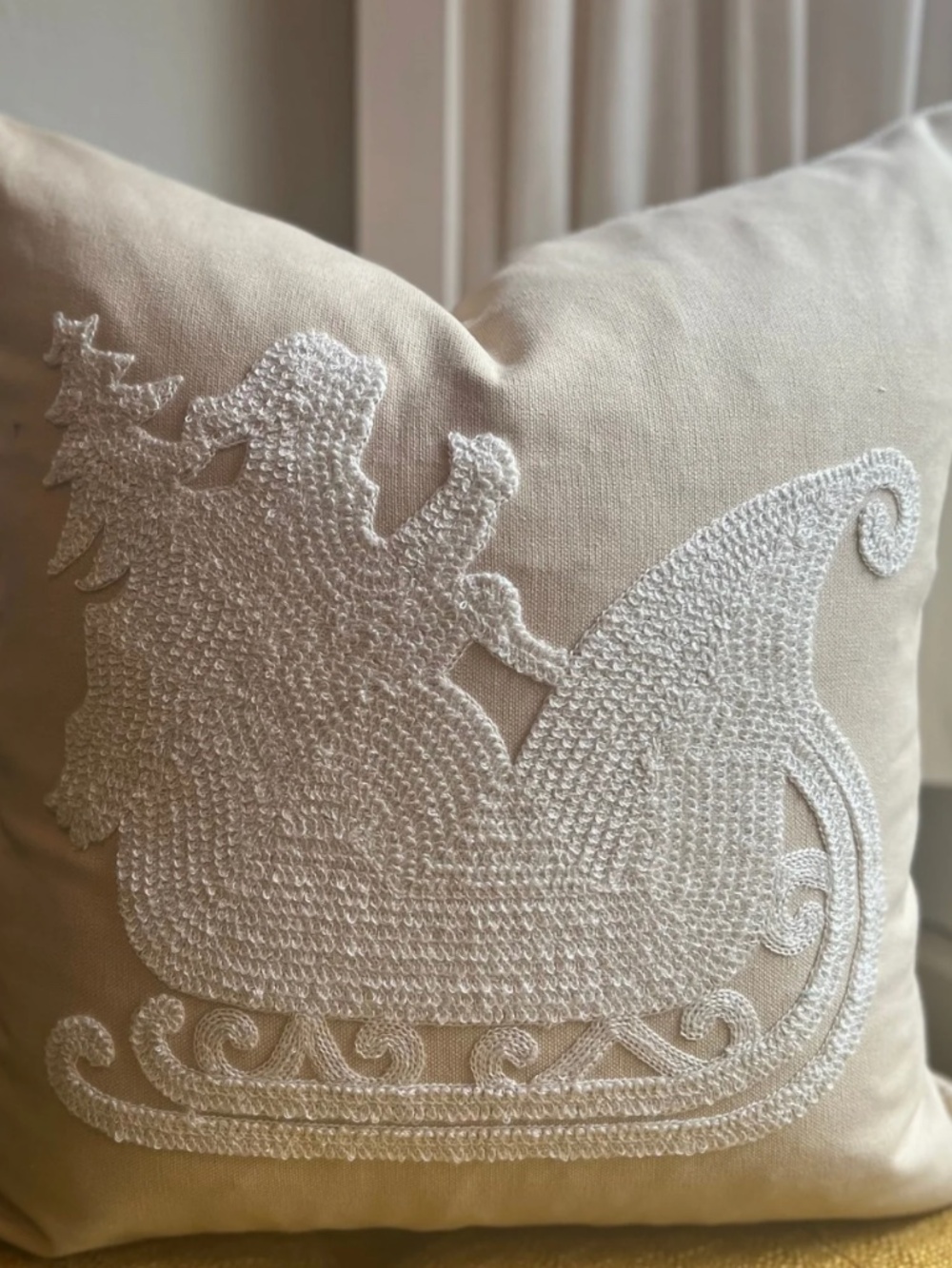 Santa in Sleigh Embroidered Pillow Cover